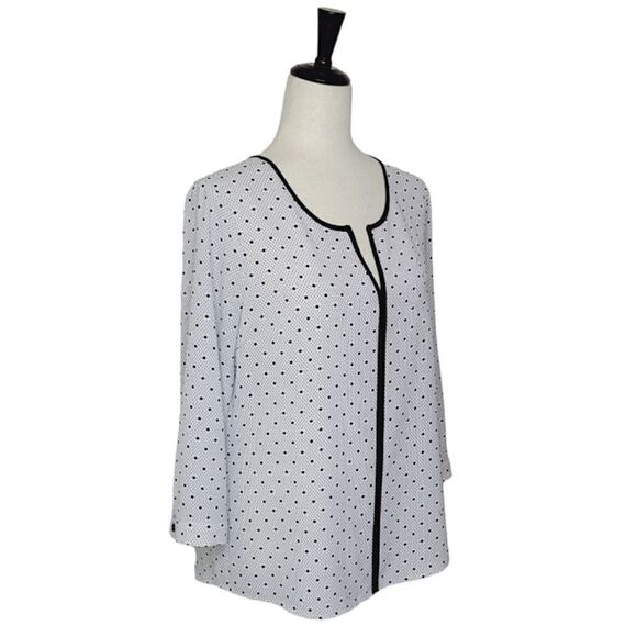41 Hawthorne Black & White Polka-dot Split Neck 3/4 Sleeve  Blouse Size M - Picture 2 of 8
